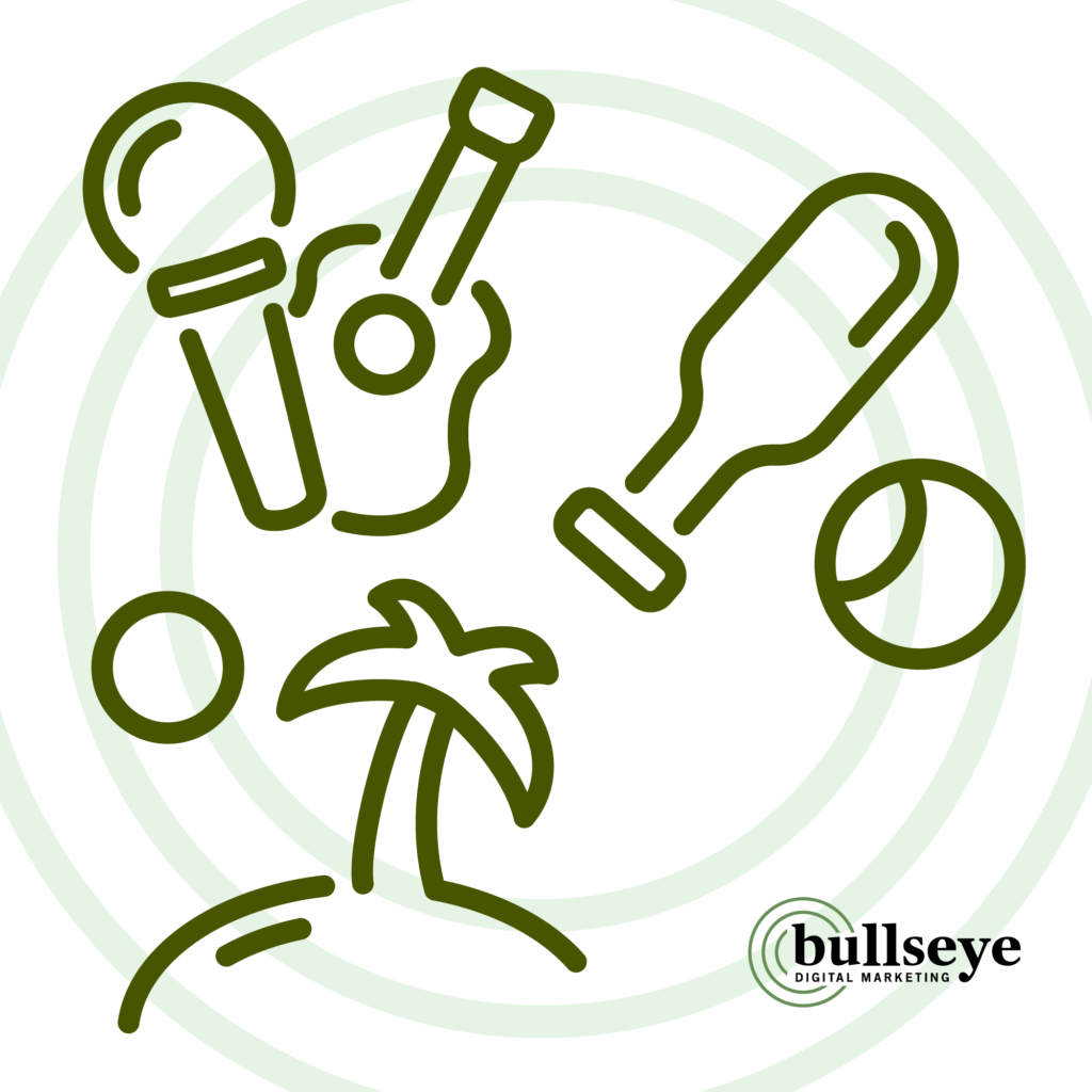 Abstract olive-green line-drawing with circular target motifs and the Bullseye Digital Marketing logo at the bottom right.