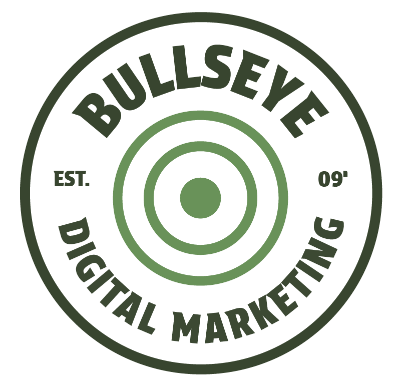 Circular Bullseye Digital Marketing logo with concentric green targets and 'EST.' on the left and '09'' on the right.