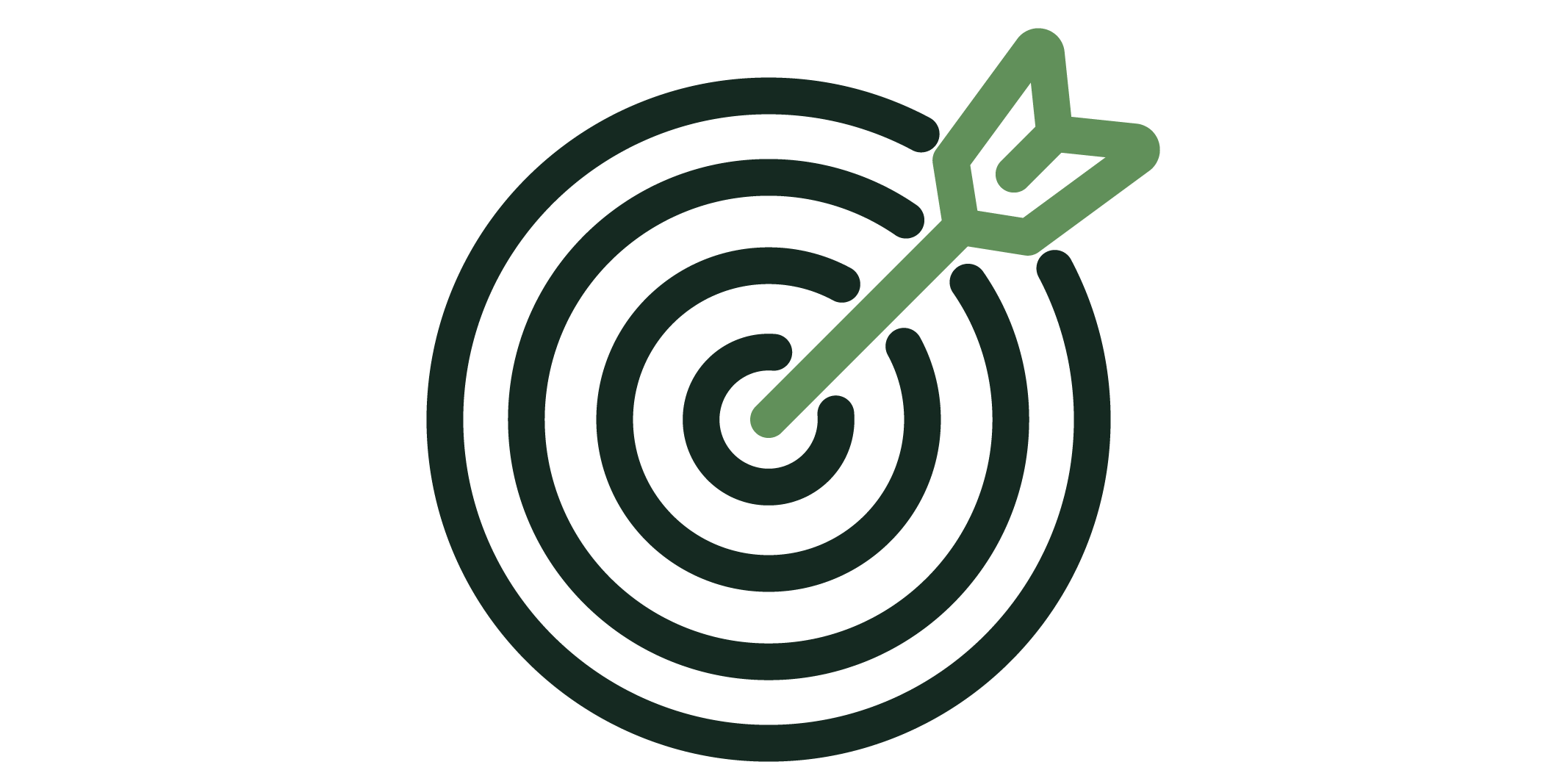 Green concentric target with an arrow hitting the bullseye